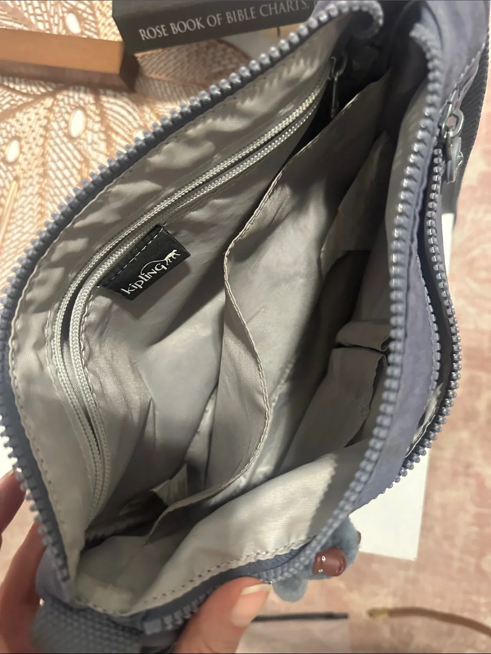 Kipling Slate Gray Crossbody Messenger Bag with Monkey Keychain